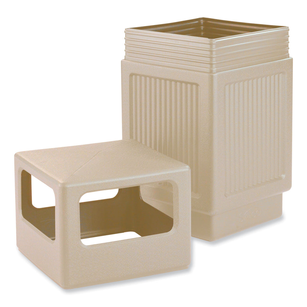 Canmeleon Recessed Panel Receptacles, Side-Open, 38 gal, Polyethylene, Tan, Ships in 1-3 Business Days