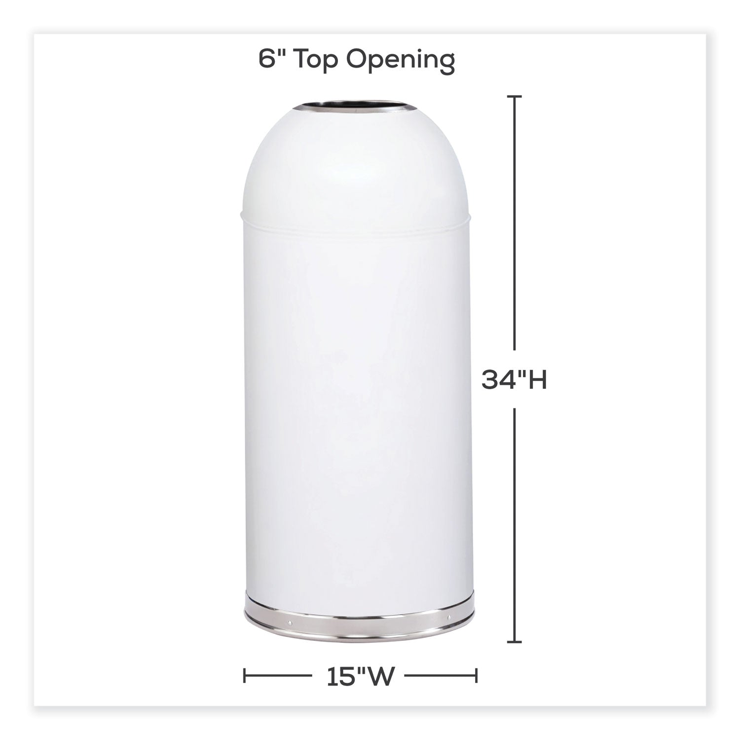 Open Top Dome Receptacle, 15 gal, Steel, White, Ships in 1-3 Business Days
