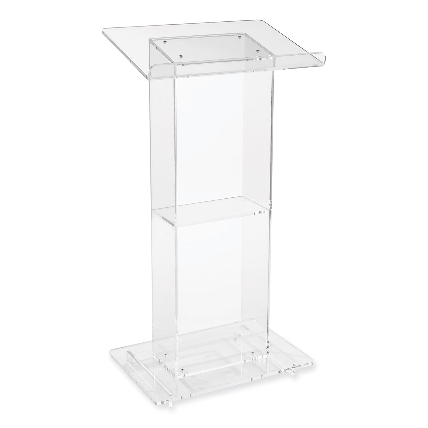 Clear Acrylic Lectern with Shelf, 24 x 15 x 46, Clear, Ships in 1-3 Business Days