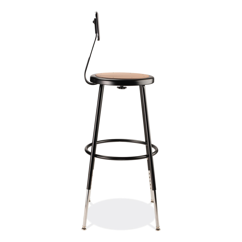 6200 Series 25"-33" Height Adj Heavy Duty Stool With Backrest, Supports 500 lb, Brown Seat, Black Base, Ships in 1-3 Bus Days