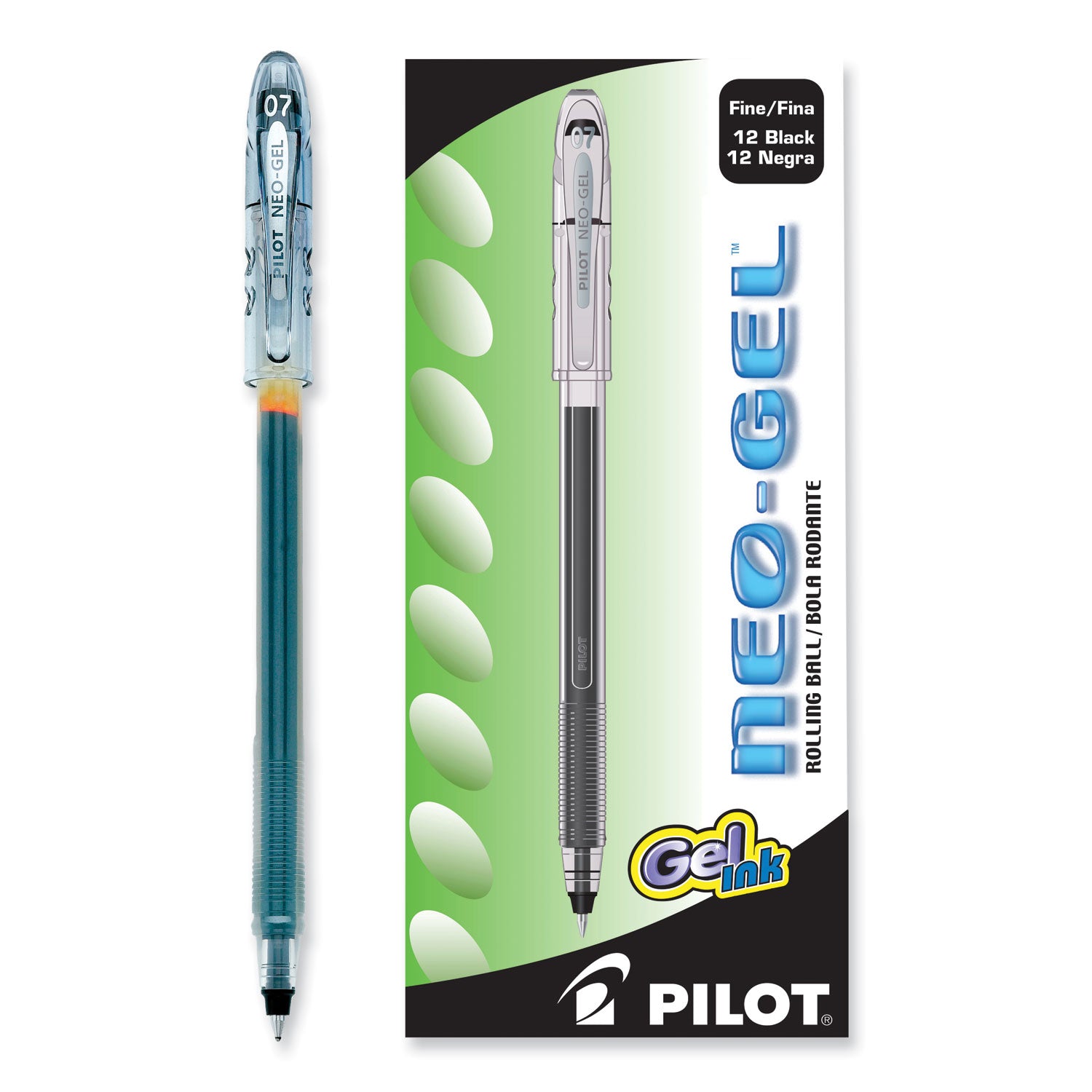 Neo-Gel Gel Pen, Stick, Fine 0.7 mm, Black Ink, Black Barrel, Dozen