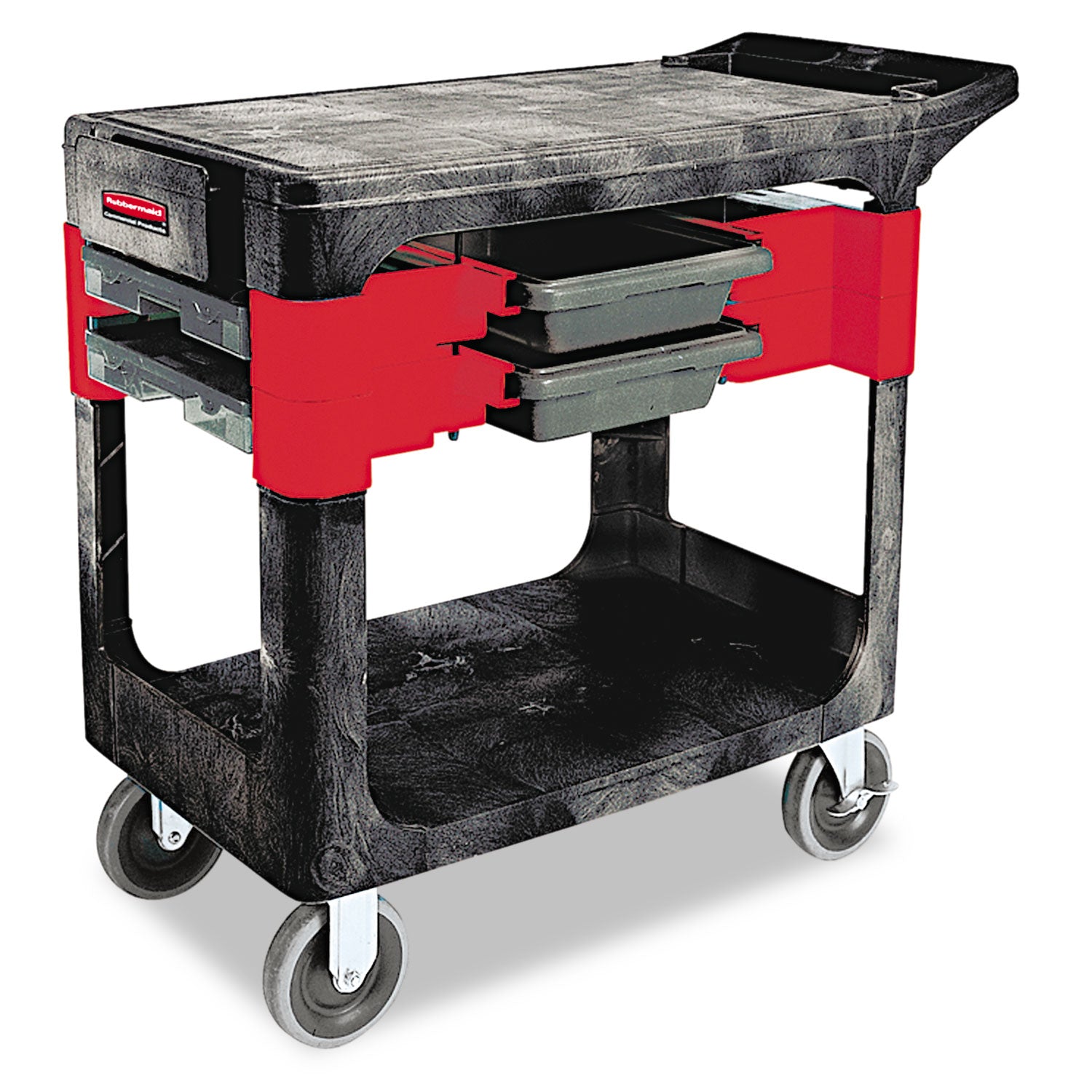 two-shelf-trades-cart-plastic-2-shelves-2-drawers-330-lb-capacity-1925-x-38-x-3338-black_rcp618000bla - 1
