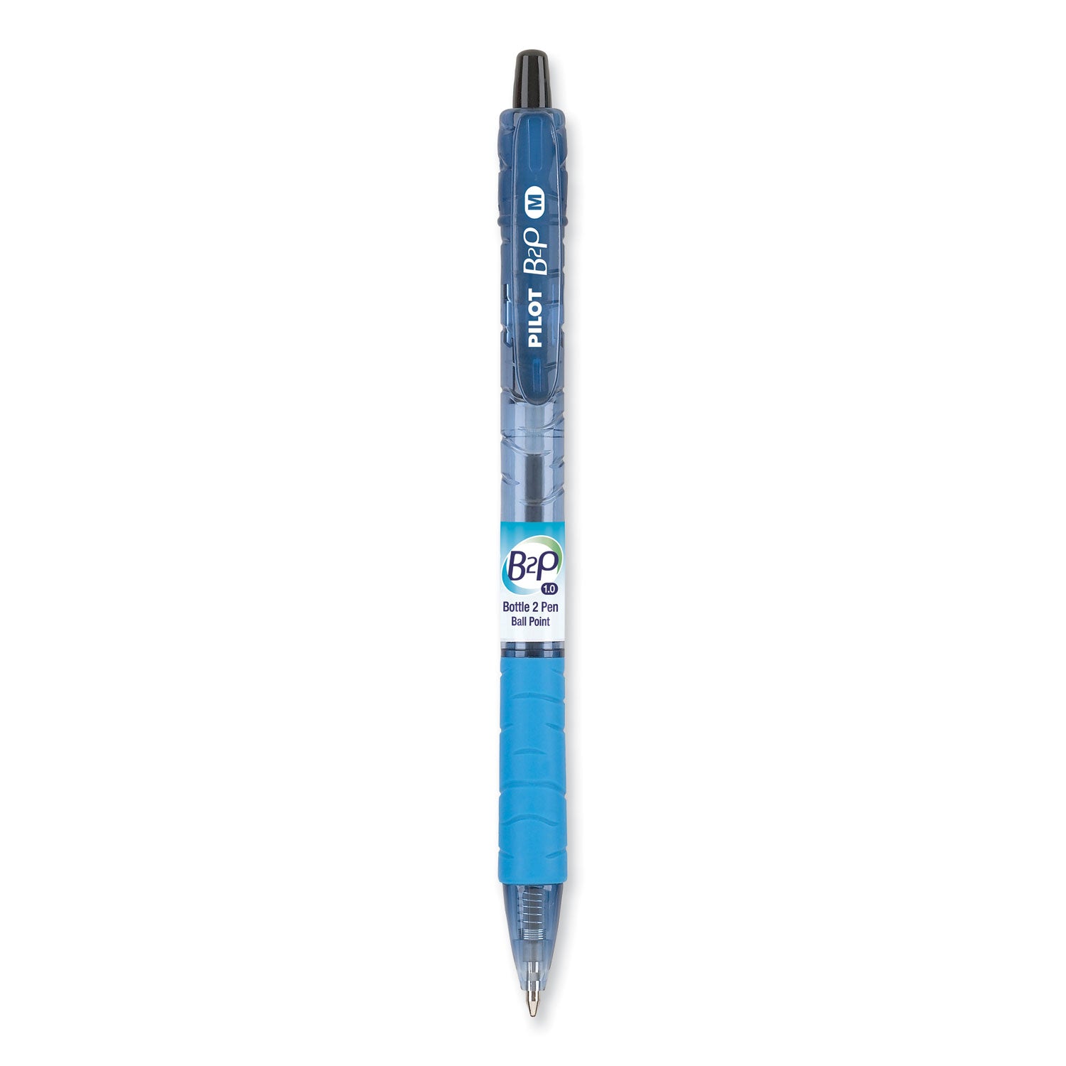 B2P Bottle-2-Pen Recycled Ballpoint Pen, Retractable, Medium 1 mm, Black Ink, Translucent Blue Barrel, Dozen - 