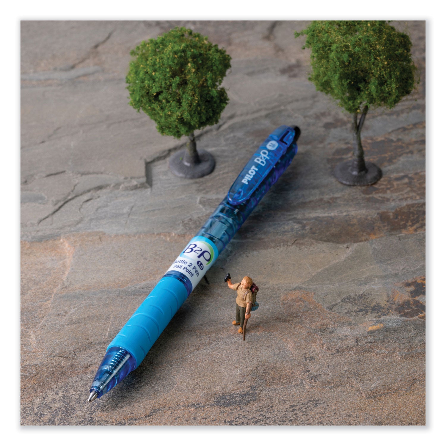 B2P Bottle-2-Pen Recycled Ballpoint Pen, Retractable, Medium 1 mm, Black Ink, Translucent Blue Barrel, Dozen - 