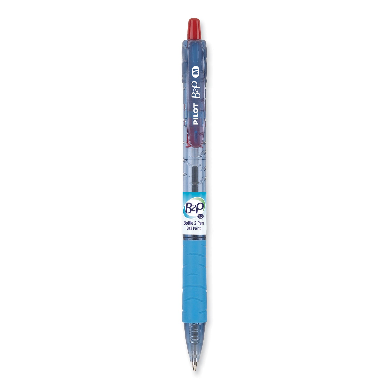 B2P Bottle-2-Pen Recycled Ballpoint Pen, Retractable, Medium 1 mm, Red Ink, Translucent Blue Barrel, Dozen - 