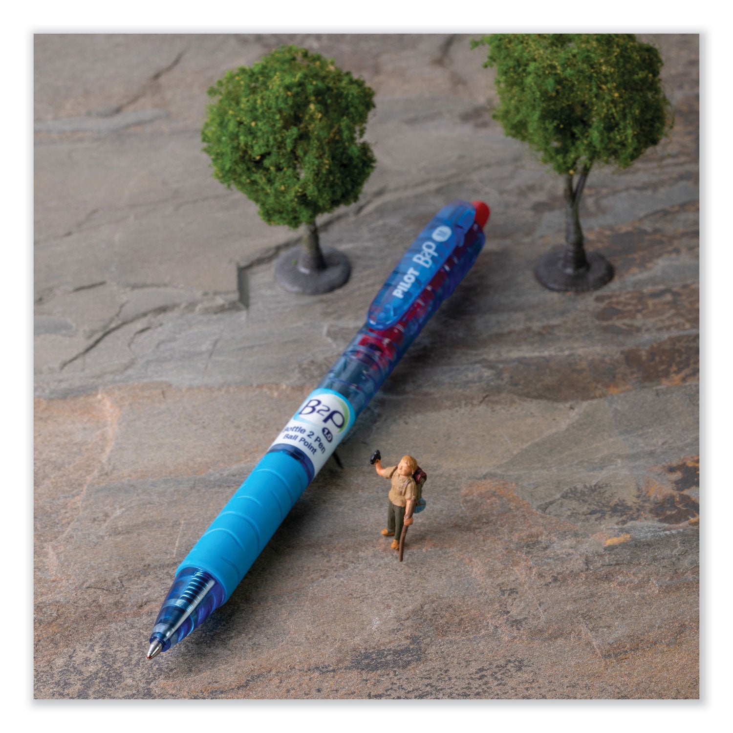 B2P Bottle-2-Pen Recycled Ballpoint Pen, Retractable, Medium 1 mm, Red Ink, Translucent Blue Barrel, Dozen - 