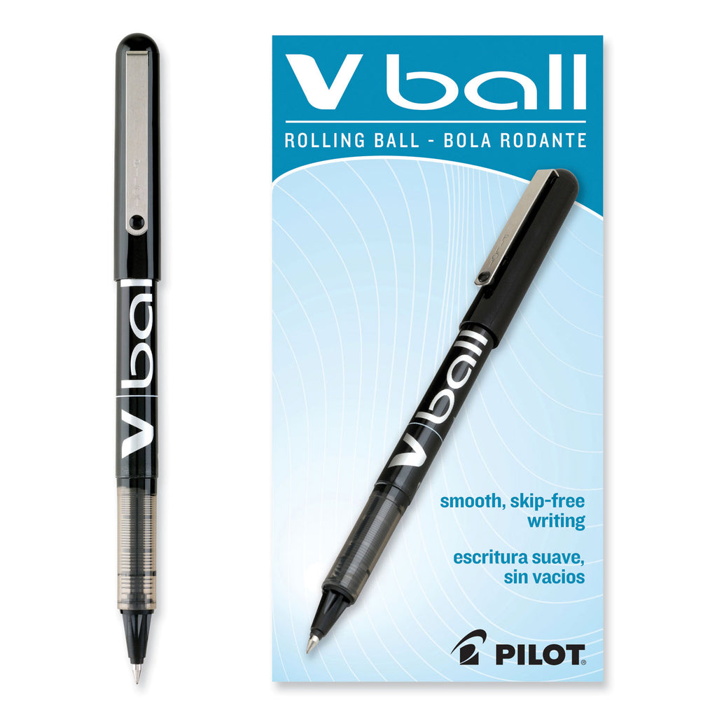 VBall Liquid Ink Roller Ball Pen, Stick, Extra-Fine 0.5 mm, Black Ink, Black/Clear Barrel, Dozen