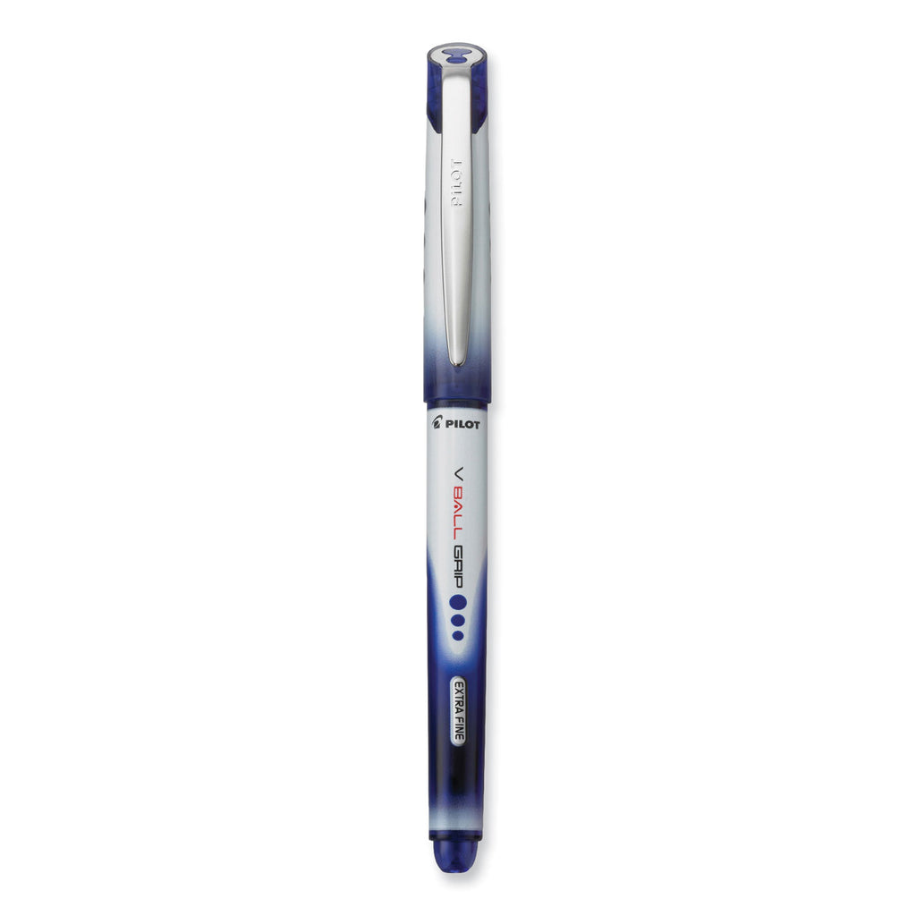VBall Grip Liquid Ink Roller Ball Pen, Stick, Extra-Fine 0.5 mm, Blue Ink, Blue/White Barrel, Dozen