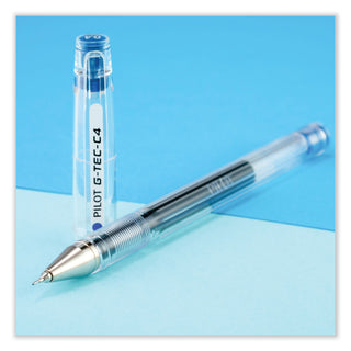 G-TEC-C Ultra Gel Pen, Stick, Extra-Fine 0.4 mm, Blue Ink, Clear/Blue Barrel, Dozen