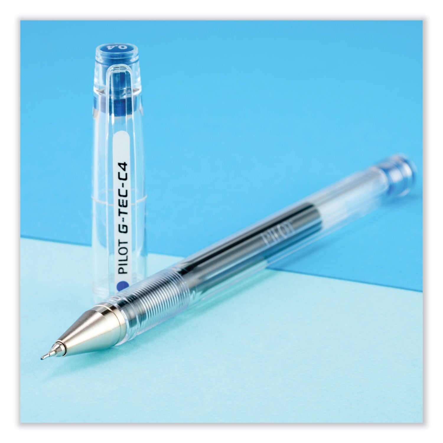G-TEC-C Ultra Gel Pen, Stick, Extra-Fine 0.4 mm, Blue Ink, Clear/Blue Barrel, Dozen