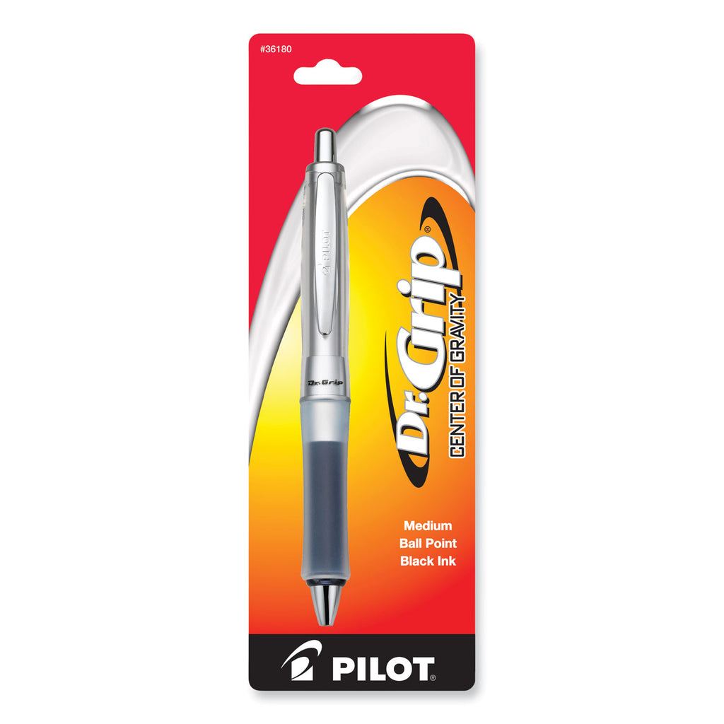 Dr. Grip Center of Gravity Ballpoint Pen, Retractable, Medium 1 mm, Black Ink, Silver/Charcoal Grip Barrel
