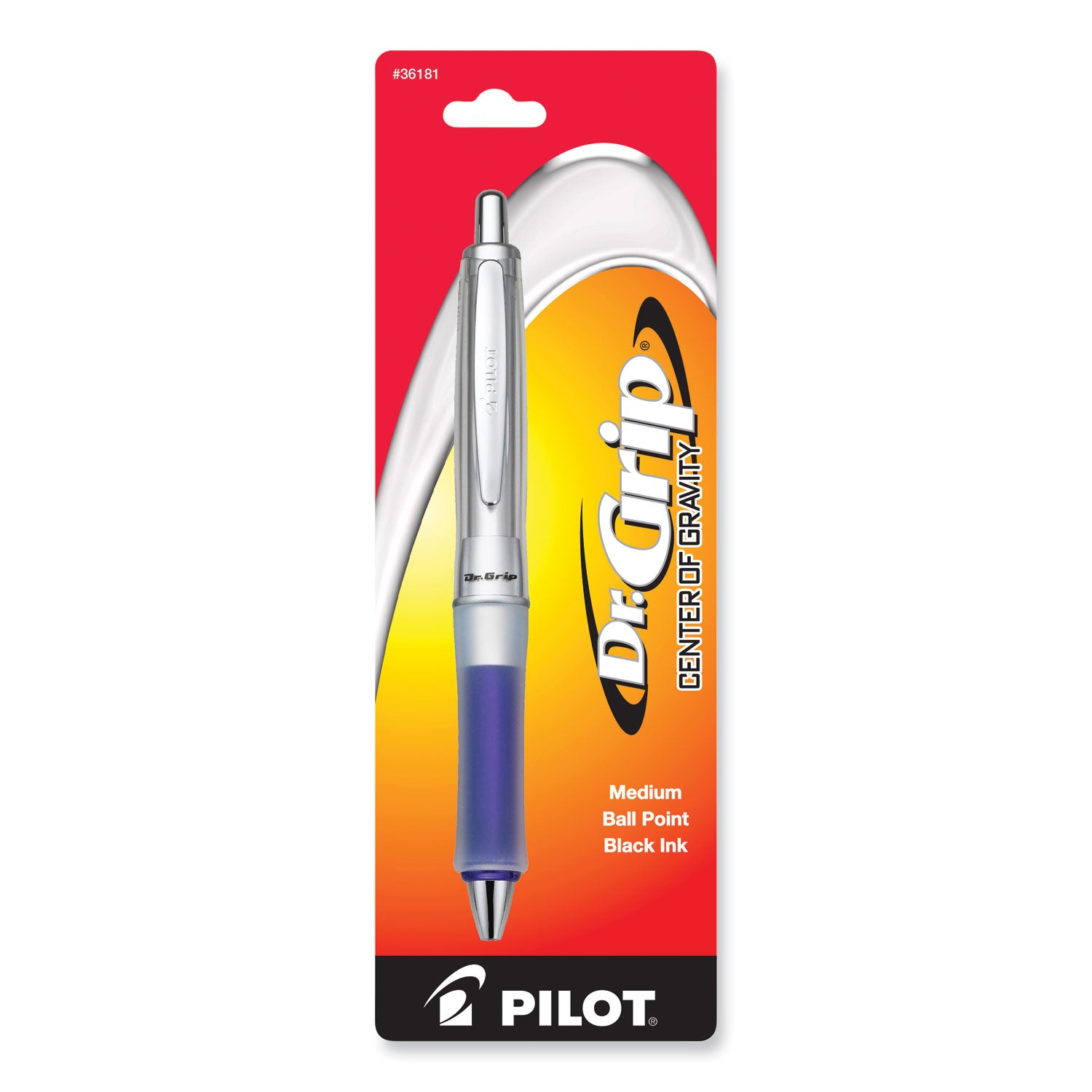 Dr. Grip Center of Gravity Ballpoint Pen, Retractable, Medium 1 mm, Black Ink, Silver/Navy Grip Barrel