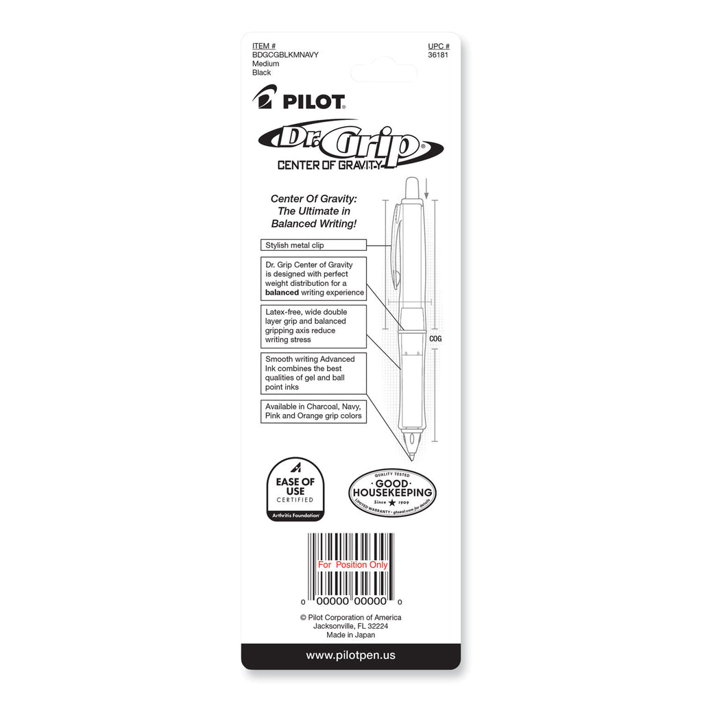 Dr. Grip Center of Gravity Ballpoint Pen, Retractable, Medium 1 mm, Black Ink, Silver/Navy Grip Barrel