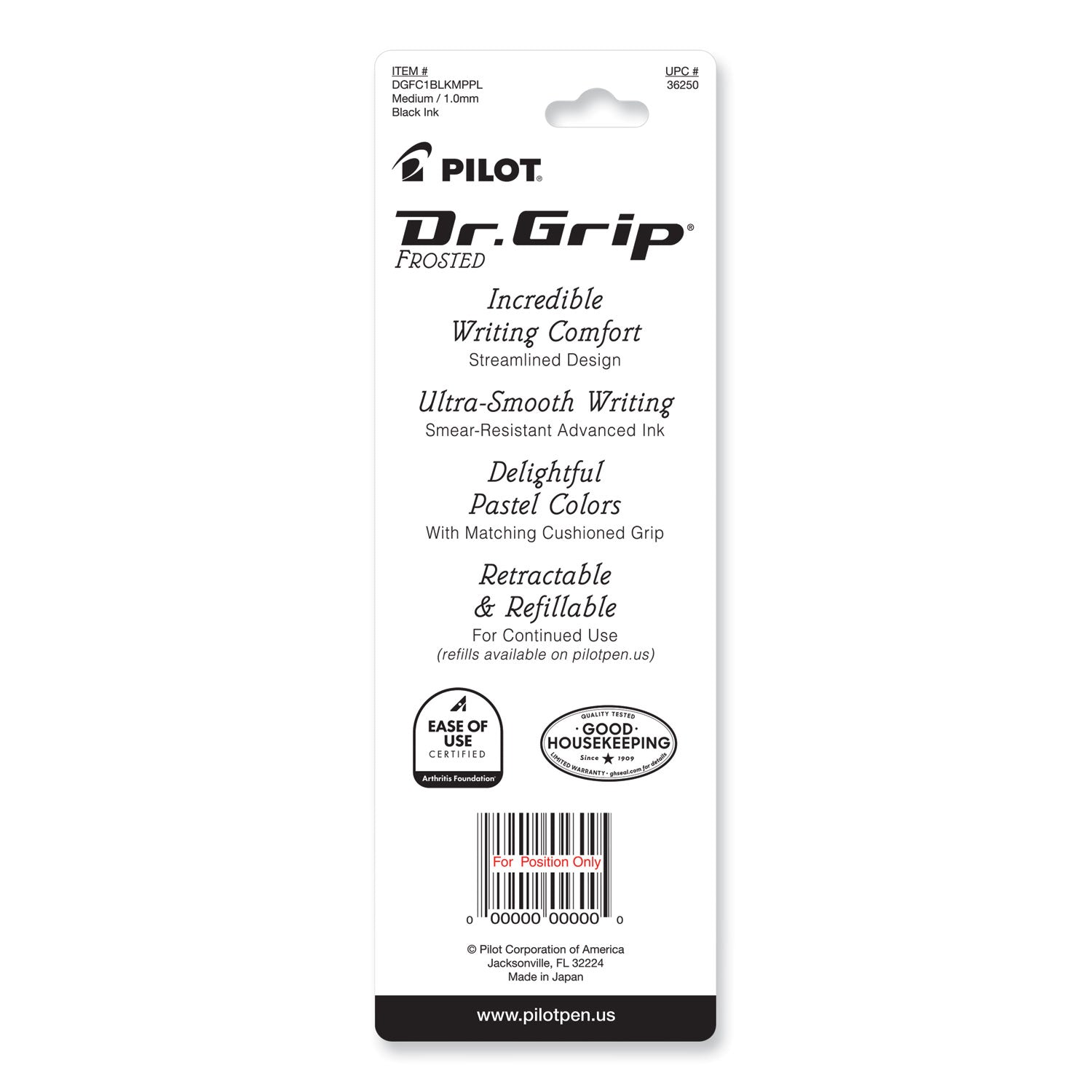 Dr. Grip Frosted Advanced Ink Ballpoint Pen, Retractable, Medium 1 mm, Black Ink, Purple Barrel