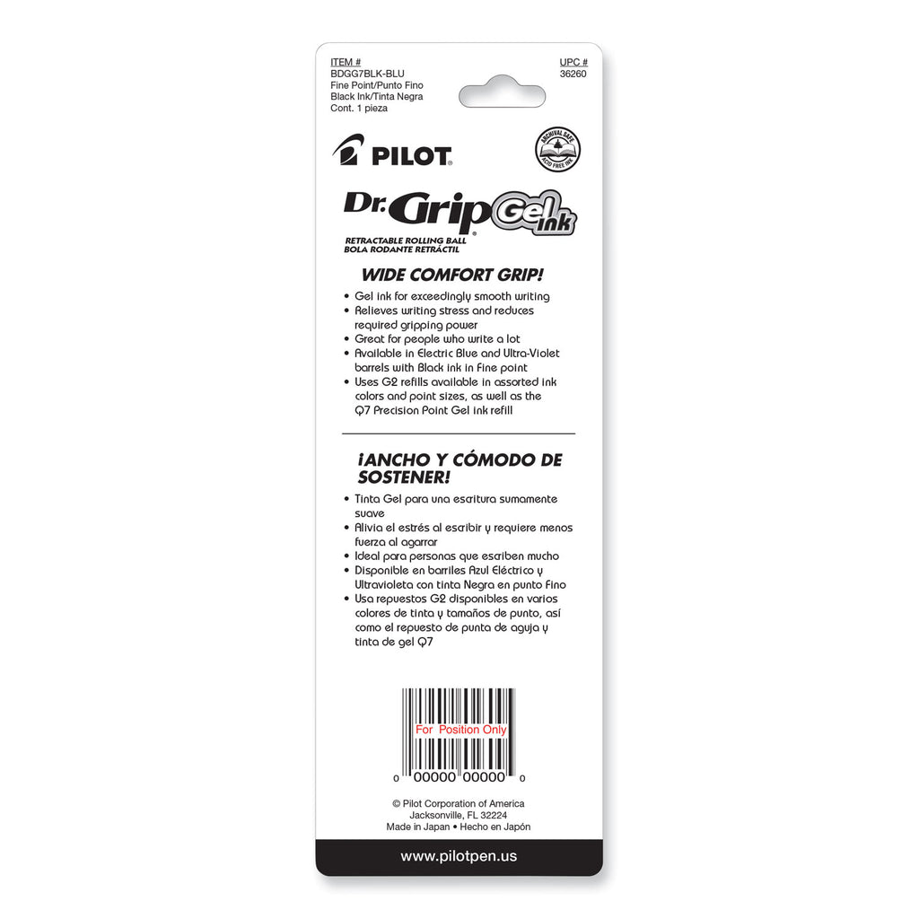 Dr. Grip Gel Pen, Retractable, Fine 0.7 mm, Black Ink, Translucent Blue Barrel