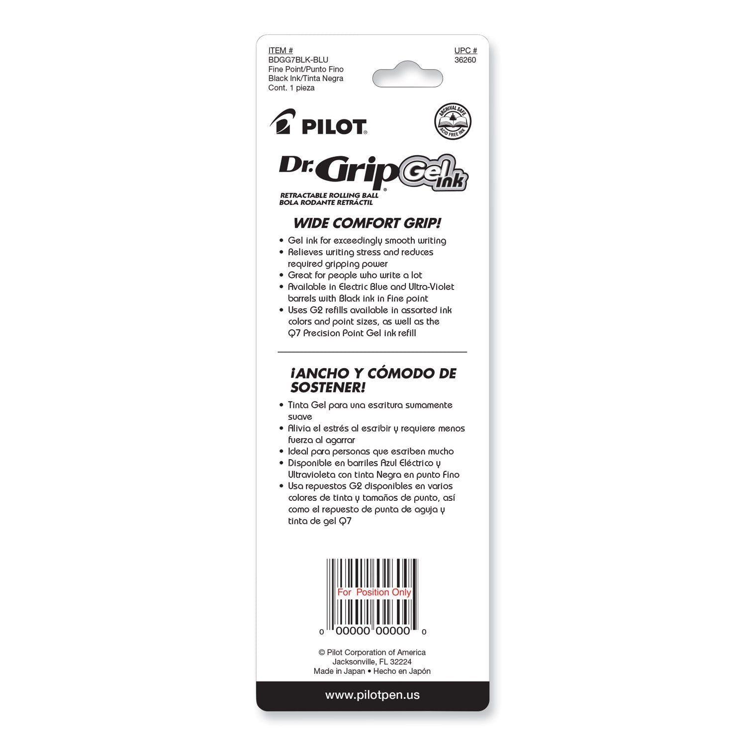 Dr. Grip Gel Pen, Retractable, Fine 0.7 mm, Black Ink, Translucent Blue Barrel