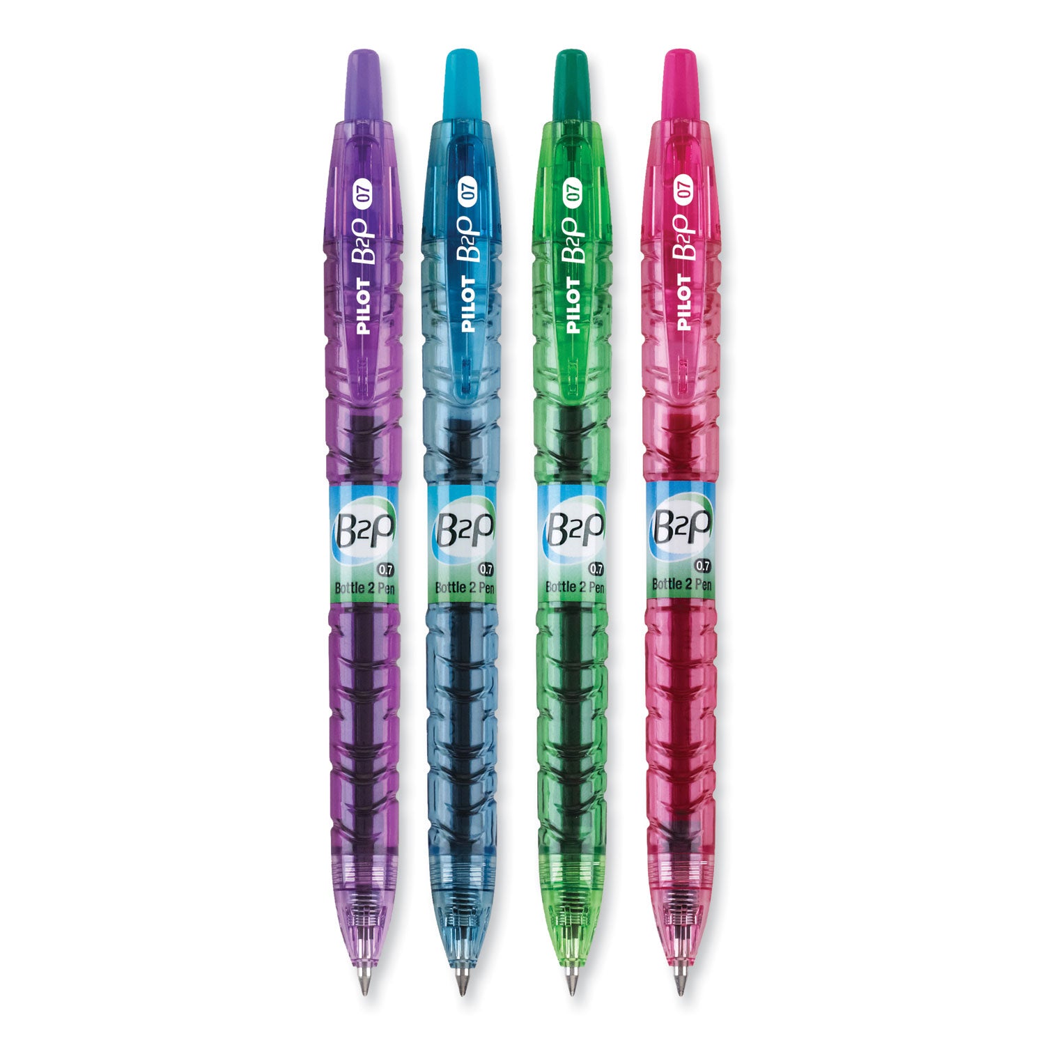 B2P Bottle-2-Pen Recycled Gel Pen, Retractable, Fine 0.7 mm, Assorted Ink and Barrel Colors, 4/Pack - 