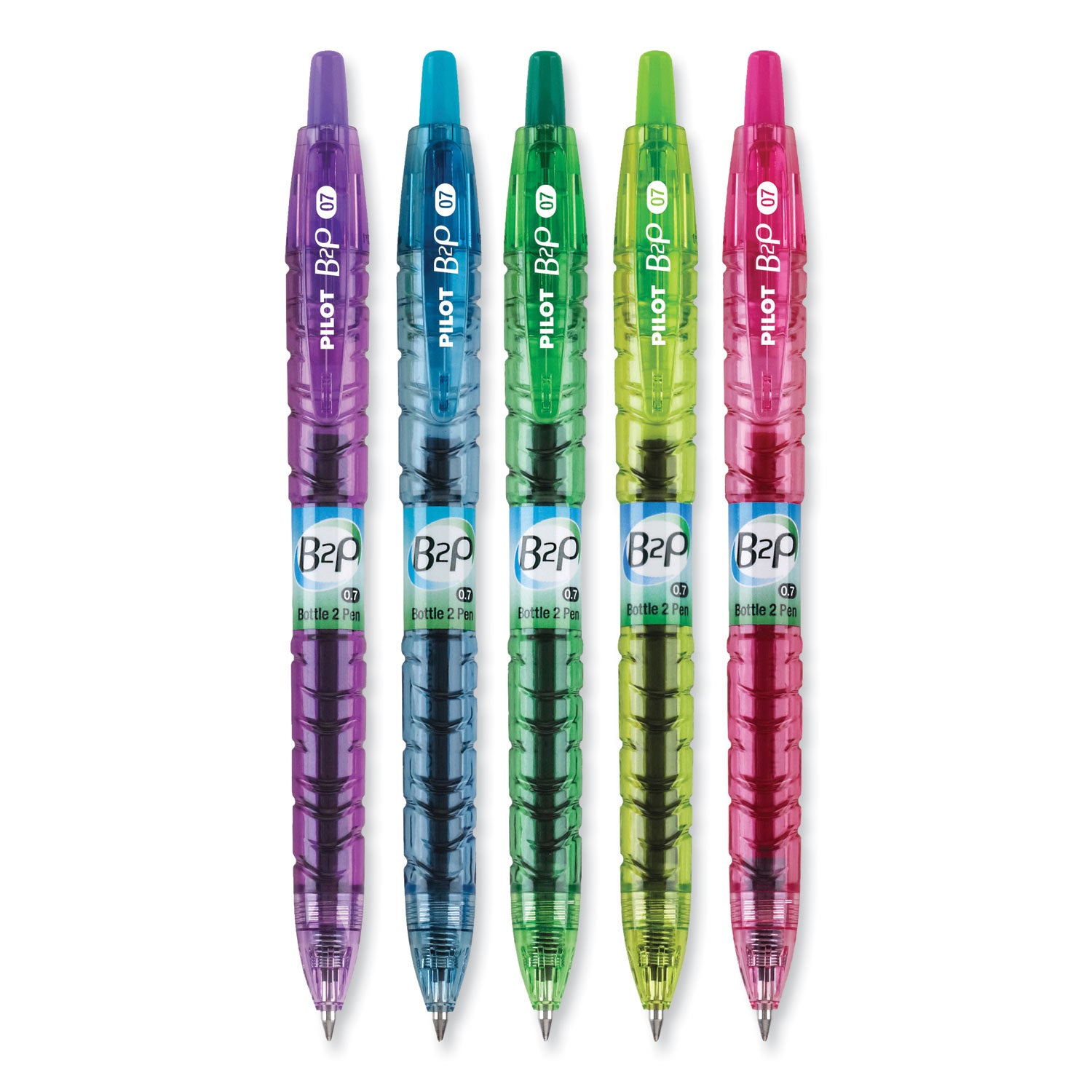 B2P Bottle-2-Pen Recycled Gel Pen, Retractable, Fine 0.7 mm, Assorted Ink and Barrel Colors, 5/Pack - 