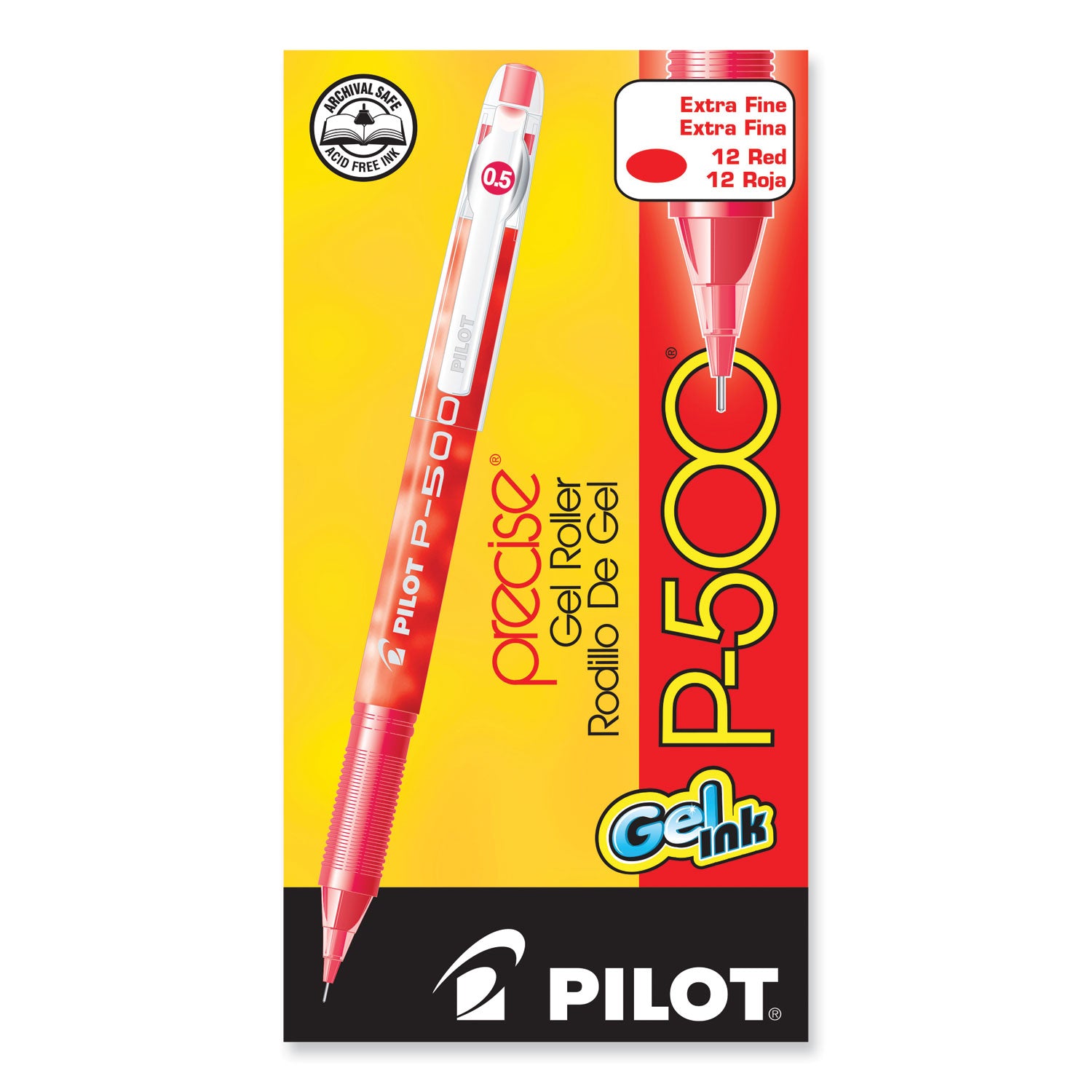 Precise P-500 Gel Pen, Stick, Extra-Fine 0.5 mm, Red Ink, Red Barrel, Dozen