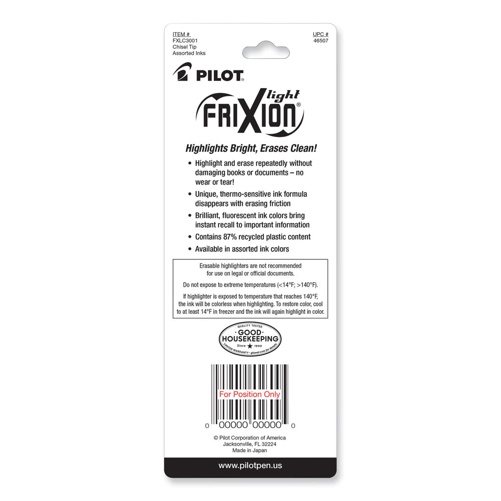 FriXion Light Erasable Highlighter, Assorted Ink Colors, Chisel Tip, Assorted Barrel Colors, 3/Pack