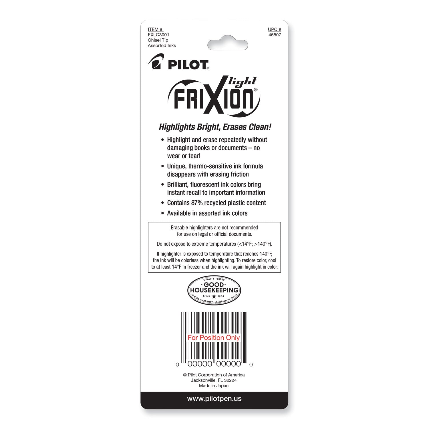 FriXion Light Erasable Highlighter, Assorted Ink Colors, Chisel Tip, Assorted Barrel Colors, 3/Pack