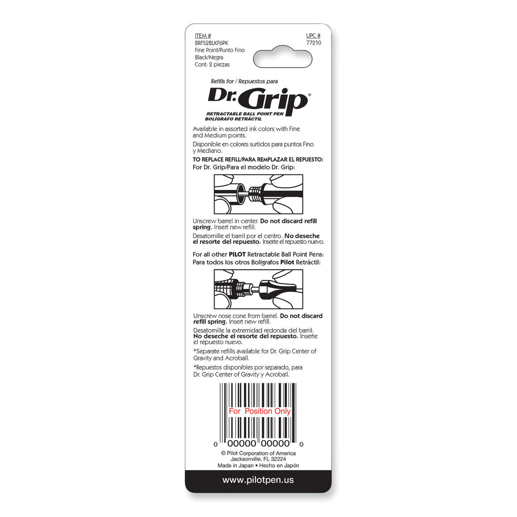 Refill for Dr. Grip, Easytouch, The Better, B2P and Rex Grip BeGreen Ballpoint Pens, Fine Conical Tip, Black Ink, 2/Pack