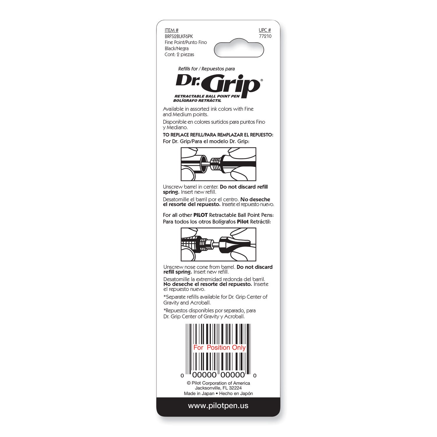 Refill for Dr. Grip, Easytouch, The Better, B2P and Rex Grip BeGreen Ballpoint Pens, Fine Conical Tip, Black Ink, 2/Pack