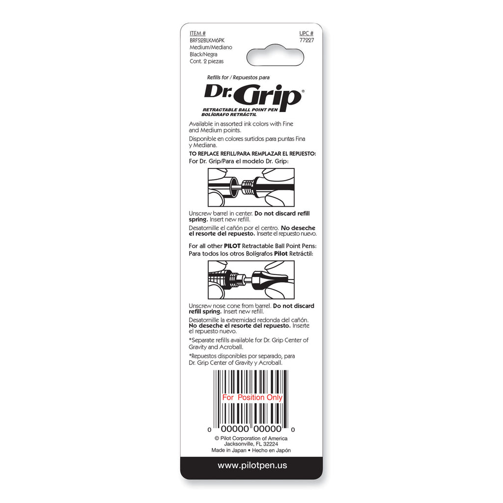 Refill for Dr. Grip, Easytouch, The Better, B2P and Rex Grip BeGreen Ballpoint Pens, Medium Conical Tip, Black Ink, 2/Pack