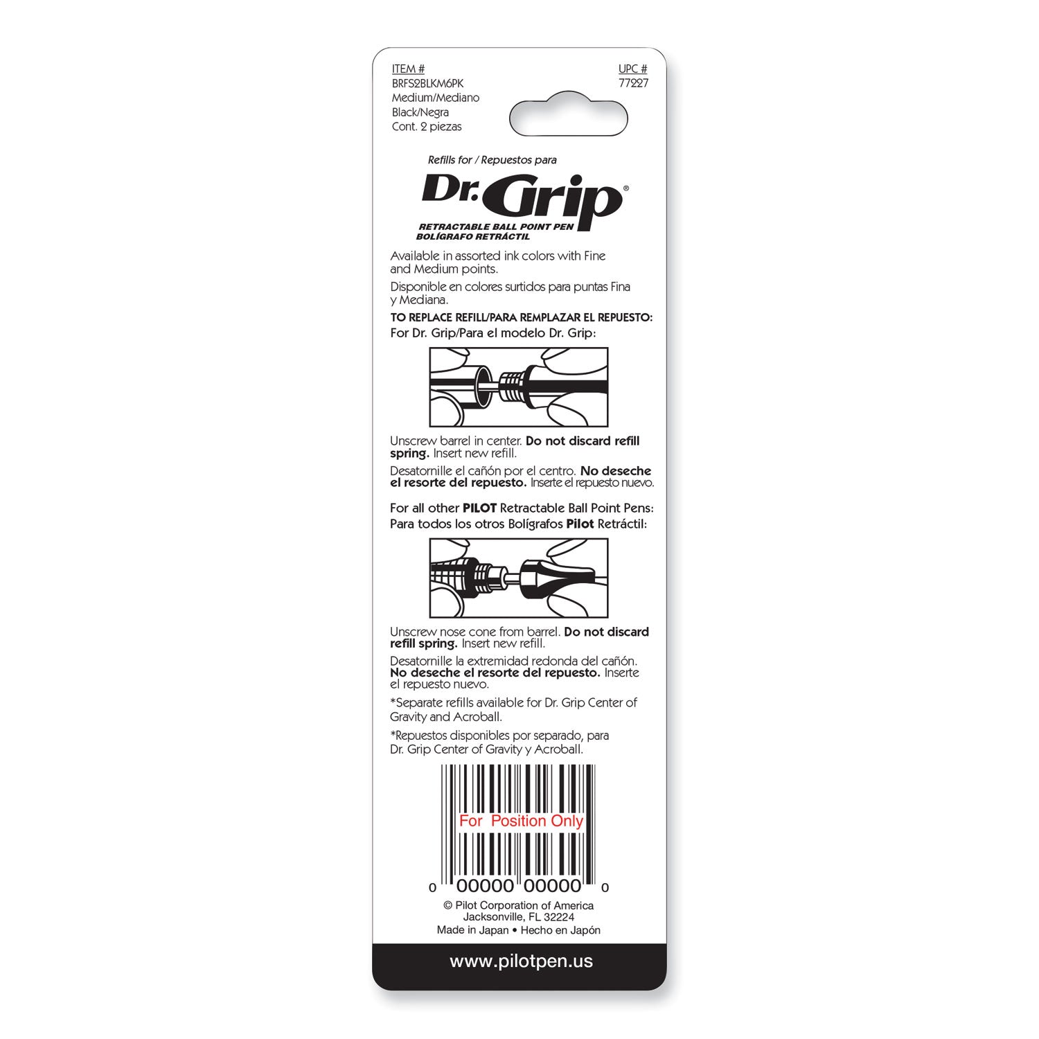 Refill for Dr. Grip, Easytouch, The Better, B2P and Rex Grip BeGreen Ballpoint Pens, Medium Conical Tip, Black Ink, 2/Pack