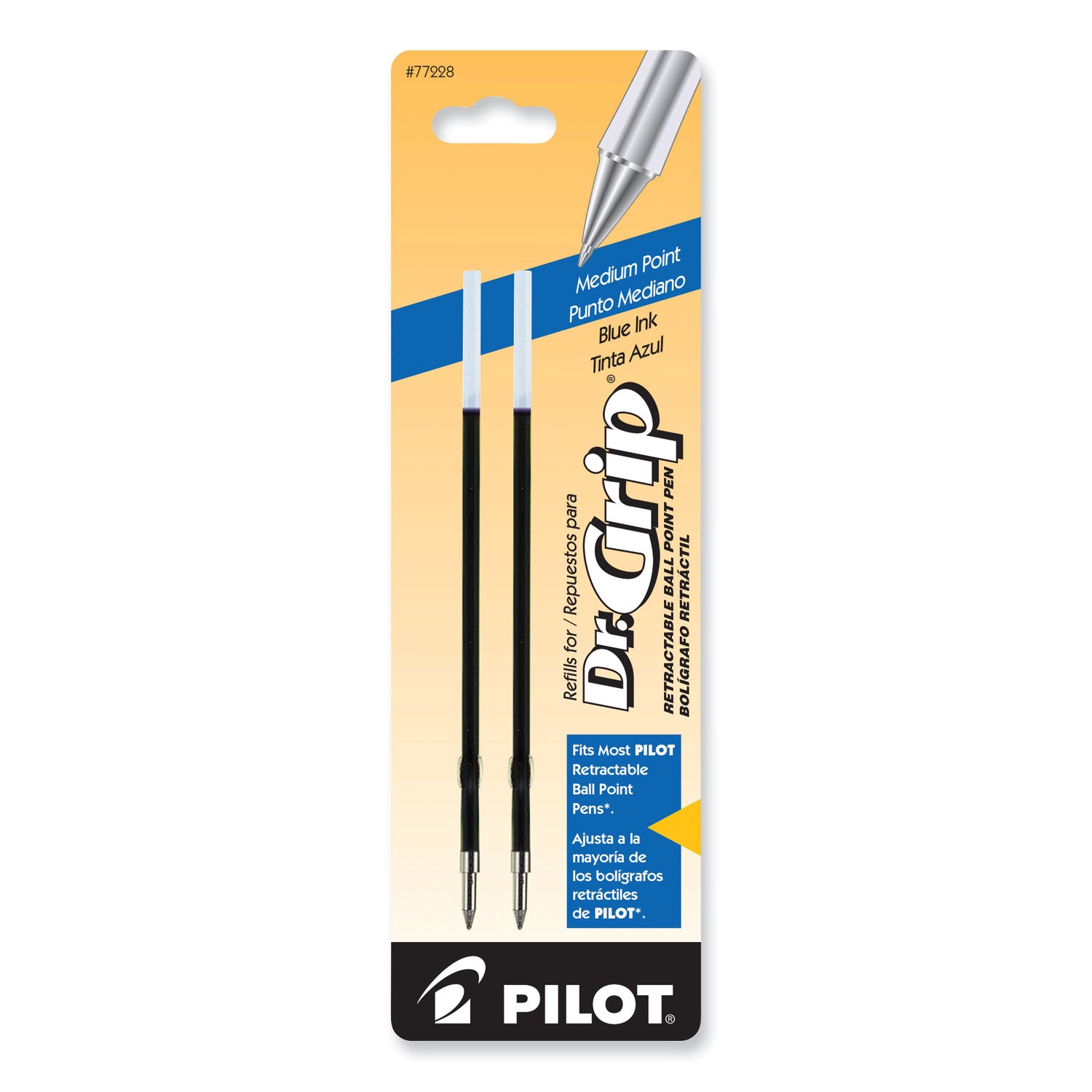Refill for Dr. Grip, Easytouch, The Better, B2P and Rex Grip BeGreen Ballpoint Pens, Medium Conical Tip, Blue Ink, 2/Pack