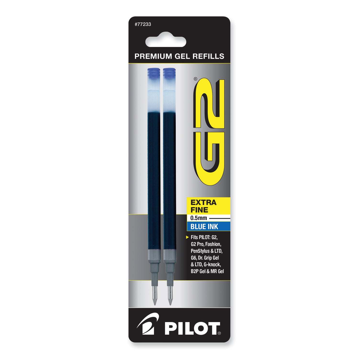 Refill for Pilot B2P, Dr Grip, G2, G6, MR Metropolitan, Precise BeGreen and Q7 Gel Pens, Extra-Fine Tip, Blue Ink, 2/Pack