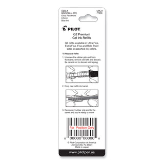 Refill for Pilot B2P, Dr Grip, G2, G6, MR Metropolitan, Precise BeGreen and Q7 Gel Pens, Extra-Fine Tip, Blue Ink, 2/Pack