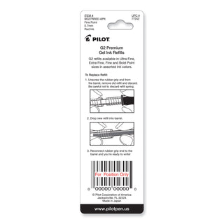 Refill for Pilot B2P, Dr Grip, G2, G6, MR Metropolitan, Precise BeGreen and Q7 Gel Pens, Fine Tip, Red Ink, 2/Pack