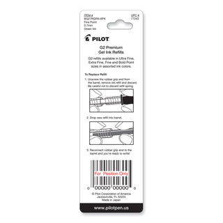 Refill for Pilot B2P, Dr Grip, G2, G6, MR Metropolitan, Precise BeGreen and Q7 Gel Pens, Fine Tip, Green Ink, 2/Pack