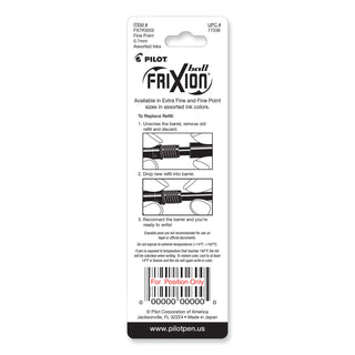 Refill for Pilot FriXion Erasable, FriXion Ball, FriXion Clicker and FriXion LX Gel Ink Pens, Fine Tip, Assorted Ink, 3/Pack