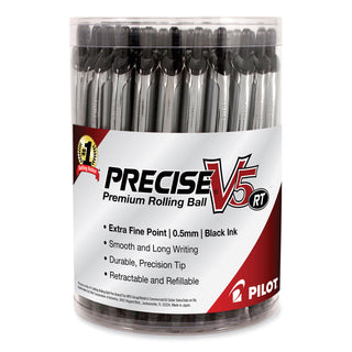 Precise V5RT Roller Ball Pen, Retractable, Extra-Fine 0.5 mm, Black Ink, Black Barrel, 30/Pack