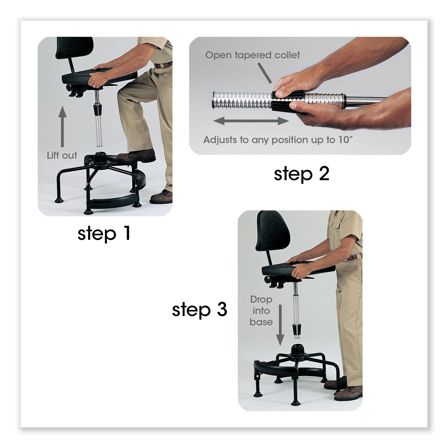 Task Master Deluxe Industrial Chair, Supports Up to 250 lb, 17" to 35" Seat Height, Black, Ships in 1-3 Business Days