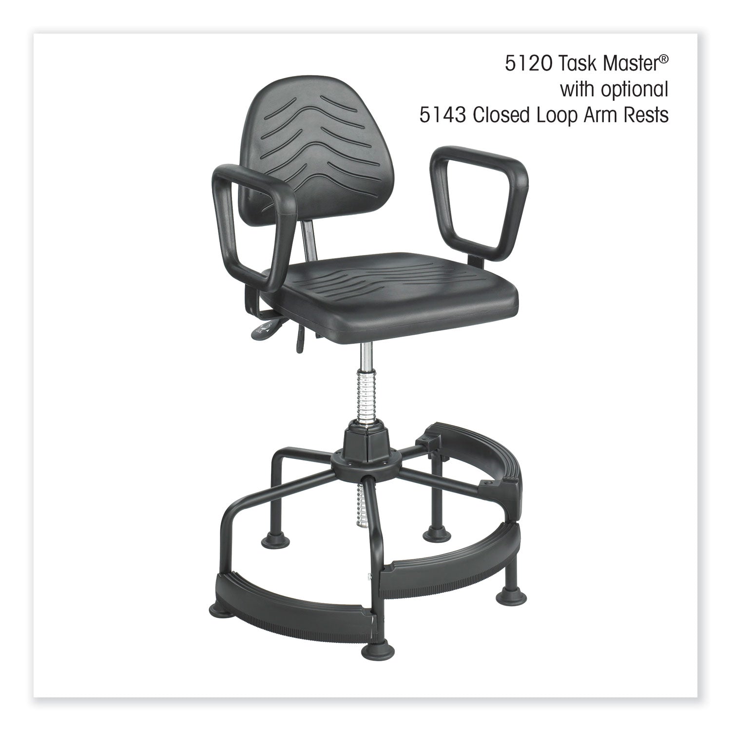 Task Master Deluxe Industrial Chair, Supports Up to 250 lb, 17" to 35" Seat Height, Black, Ships in 1-3 Business Days