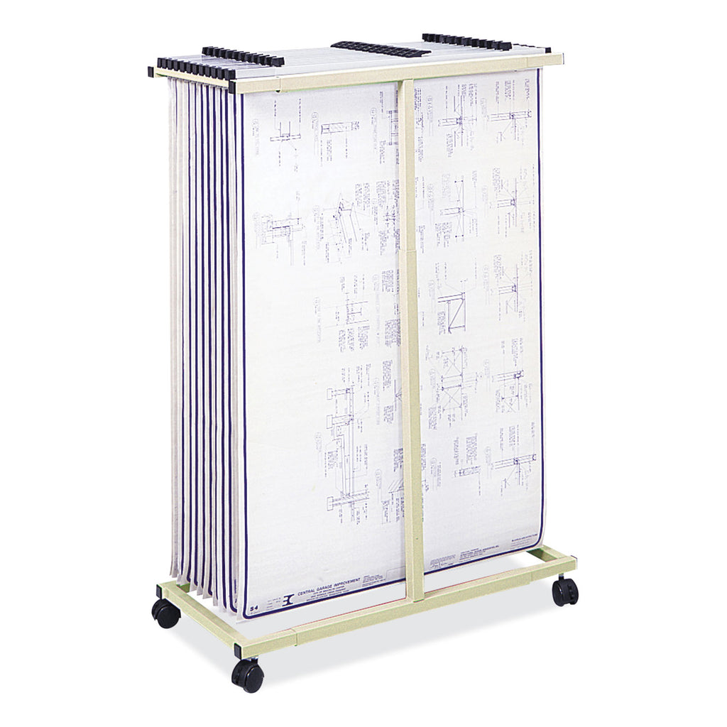 Mobile Vertical File, 12 Hanging Clamps, 39.25w x 16d x 52h, Tan, Ships in 1-3 Business Days