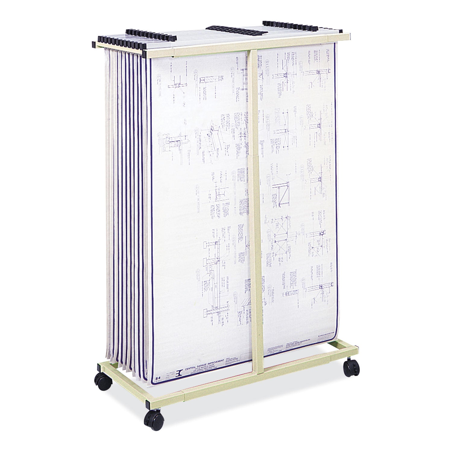 Mobile Vertical File, 12 Hanging Clamps, 39.25w x 16d x 52h, Tan, Ships in 1-3 Business Days