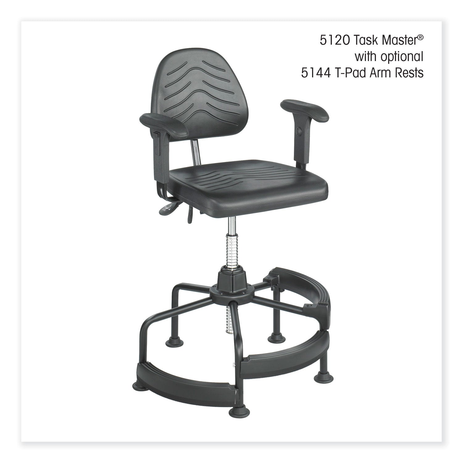 Task Master Deluxe Industrial Chair, Supports Up to 250 lb, 17" to 35" Seat Height, Black, Ships in 1-3 Business Days