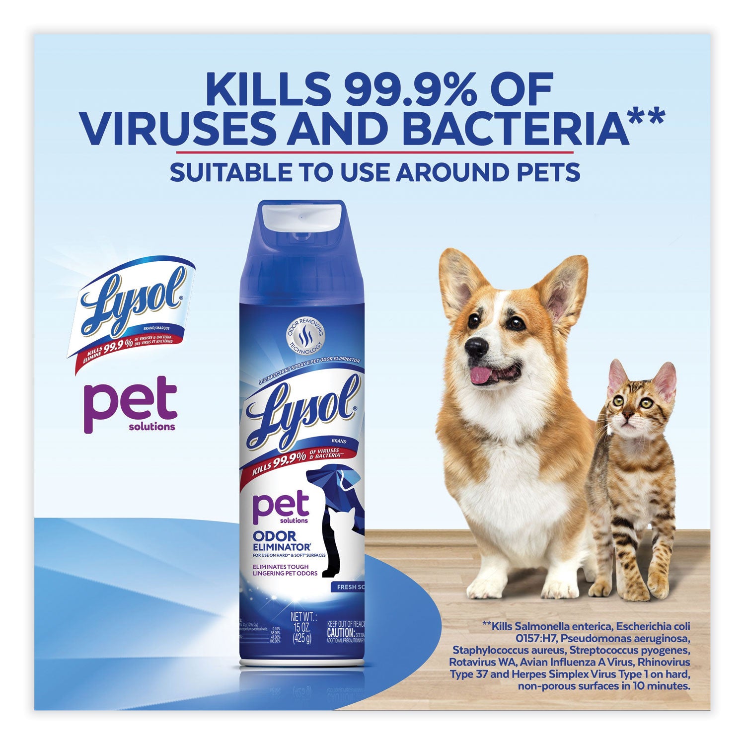 Disinfectant Spray II Pet Odor Eliminator, Fresh, 15 oz Aerosol Spray, 12/Carton