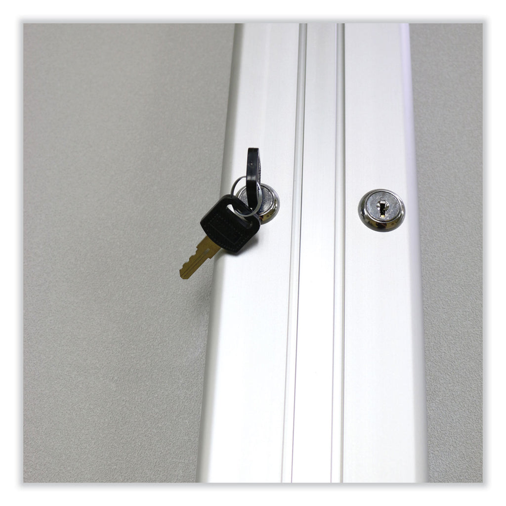 2 Door Enclosed Vinyl Bulletin Board with Satin Aluminum Frame, 60 x 48, Silver Surface, Ships in 7-10 Business Days