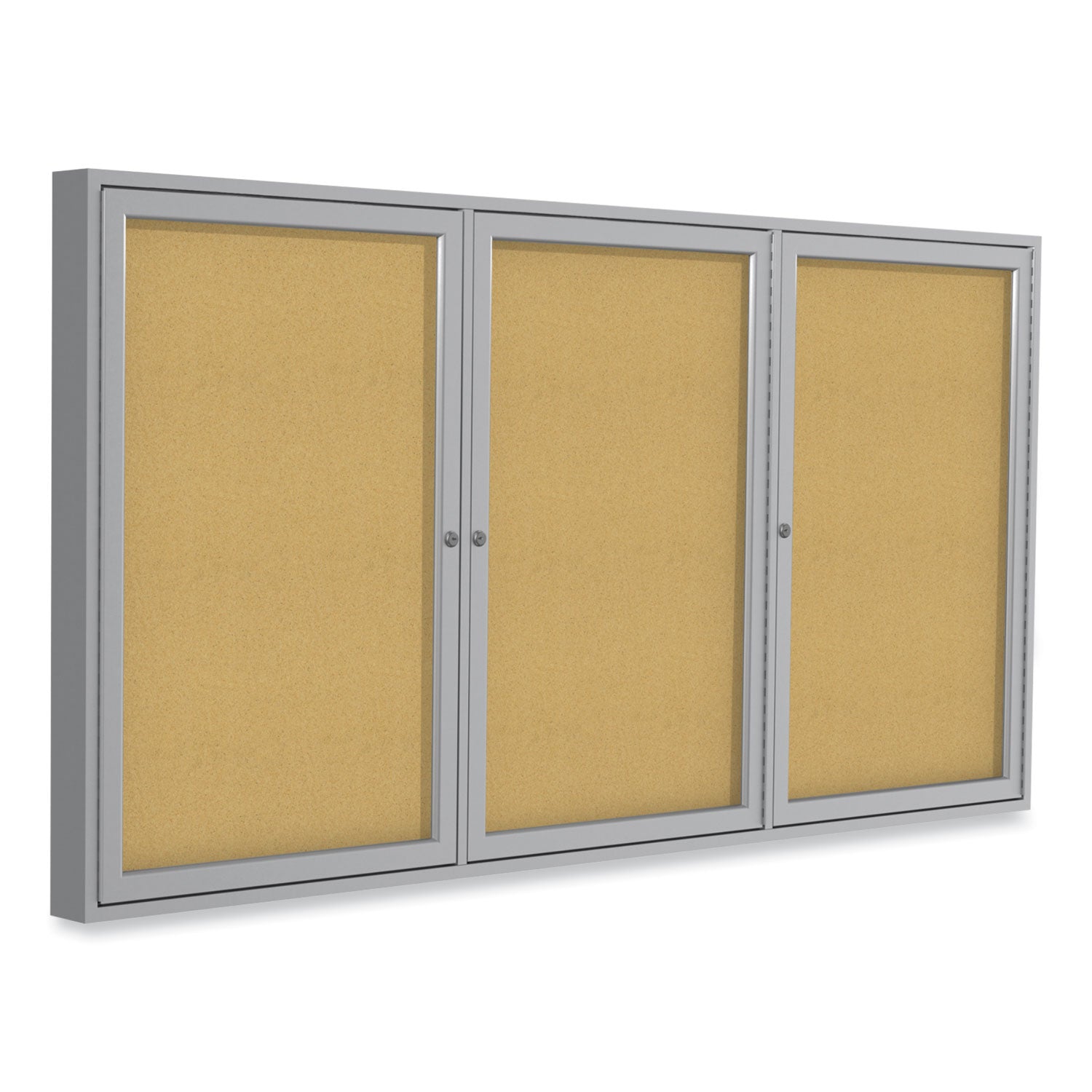 3-door-enclosed-natural-cork-bulletin-board-with-satin-aluminum-frame-72-x-48-tan-surface-ships-in-7-10-business-days_ghepa34872k - 1
