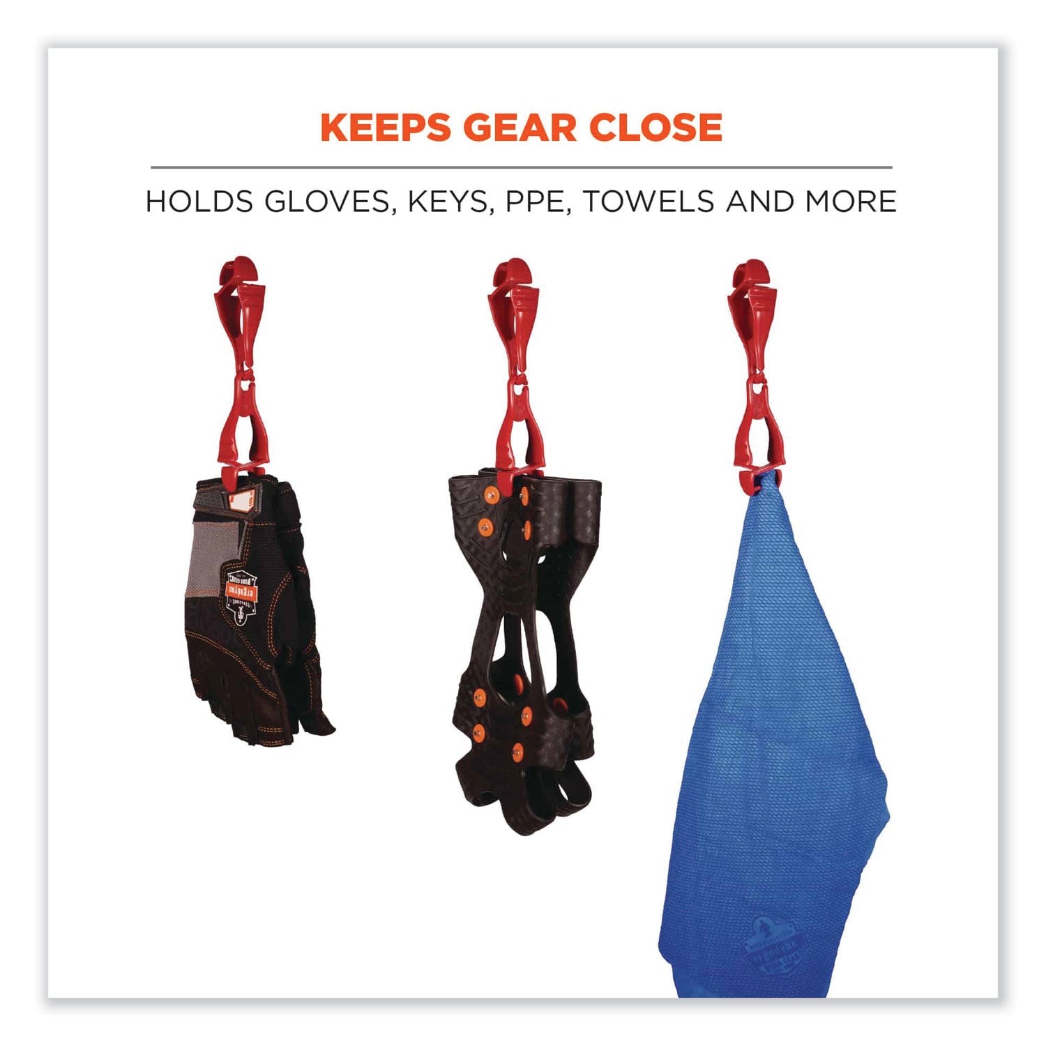 Squids 3400 Dual Clip Glove Clip Holder, 1 x 1 x 6.5, Acetal Copolymer, Red, Ships in 1-3 Business Days