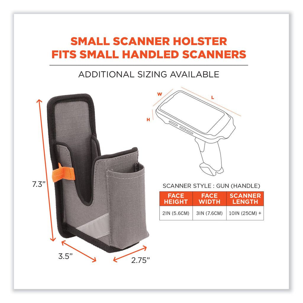 Squids 5541 Handheld Barcode Scanner Holster w/Belt Clip, 2 Comp, 2.75 x 3.5 x 7.3, Polyester,Gray,Ships in 1-3 Business Days