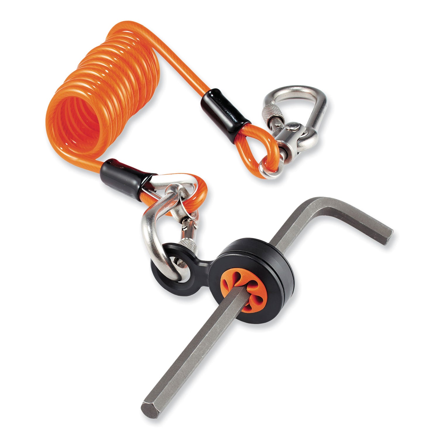 Squids 3130M Coiled Cable Lanyard with Carabiners, 5 lb Max Working Capacity, 6.5" to 48", Orange, Ships in 1-3 Business Days