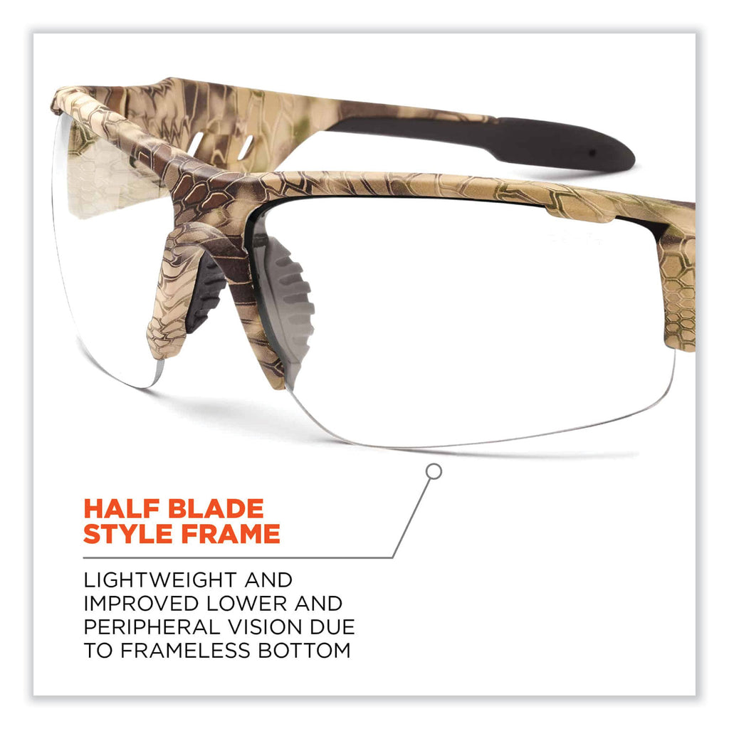 Skullerz Dagr Clear Lens Safety Glasses - Recommended for: Sport, Shooting, Boating, Hunting, Fishing, Skiing, Construction, Landscaping, Carpentry, Shower - UVA, UVB, UVC, Debris, Dust Protection - Clear Lens - Kryptek Highlander Frame - Scratch Res