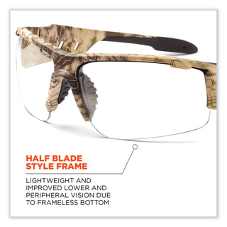 Skullerz Dagr Clear Lens Safety Glasses - Recommended for: Sport, Shooting, Boating, Hunting, Fishing, Skiing, Construction, Landscaping, Carpentry, Shower - UVA, UVB, UVC, Debris, Dust Protection - Clear Lens - Kryptek Highlander Frame - Scratch Res