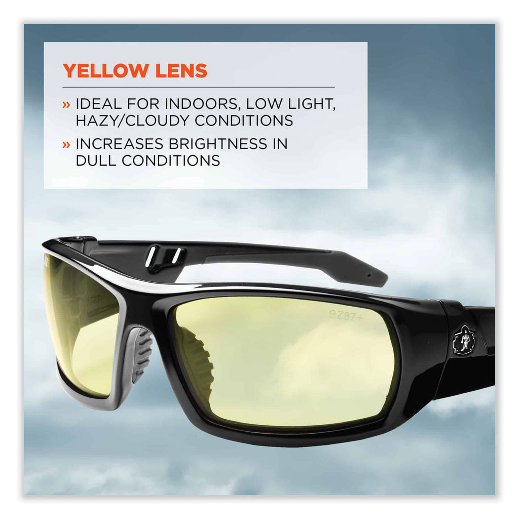 Skullerz Odin Safety Glasses, Black Nylon Impact Frame, Yellow Polycarbonate Lens, Ships in 1-3 Business Days